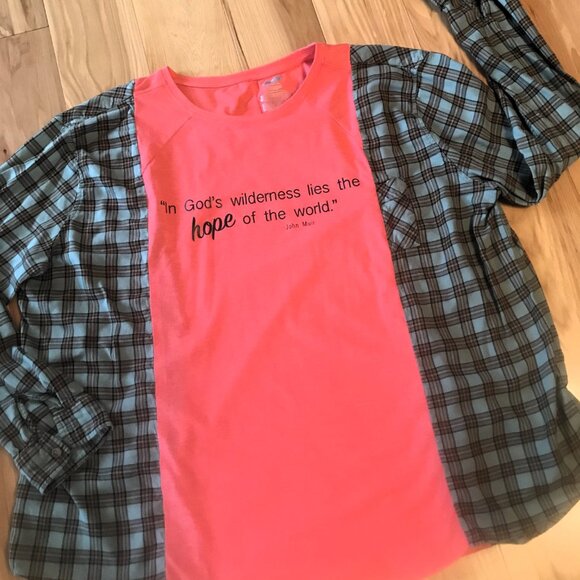 Reworked Flannel Shirt, Plus Size: Upcycled Oversized Inspirational Graphic Tee - Picture 5 of 11